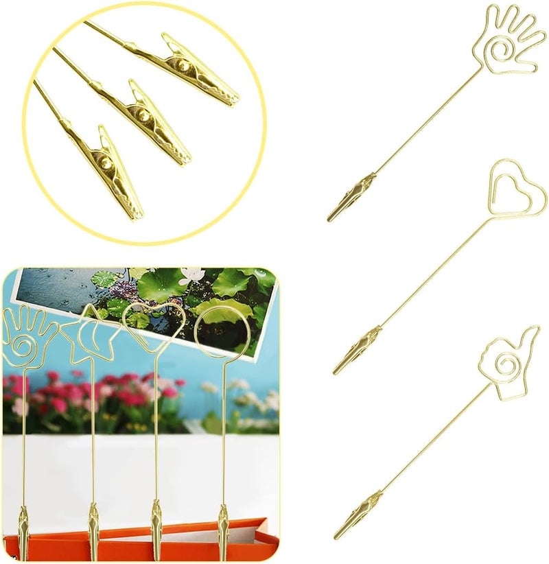 ELANE 15 pcs Metal Wire Alligator Clamp,Memo Clip,Double End Wire Card Holder for DIY Card,Photo,Memo,Banquet,Wedding,Flower Shop (Gold) - Image 3